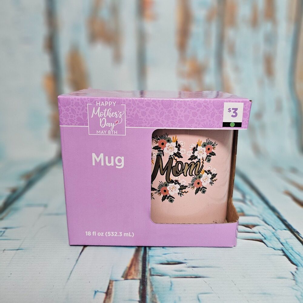 Mom Coffee Mug 18 oz Pink Floral Mothers Day Gift New In Box Cute Gift Idea